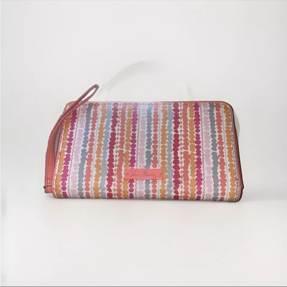 Vera Bradley Confetti Stripe Slim Wristlet Purse‎ Orange Pink Coastal Beach - Picture 1 of 6